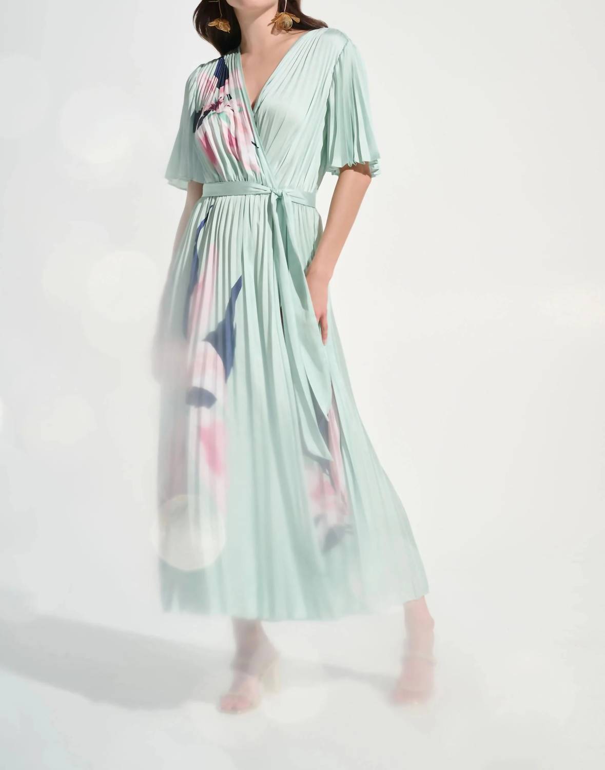 Joseph Ribkoff - Floral Pleated Satin Maxi Dress