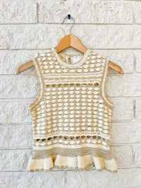 Zimmermann Wanderlust Crochet Sleeveless Tank Top in metallic gold cream - women's tank top - detail view