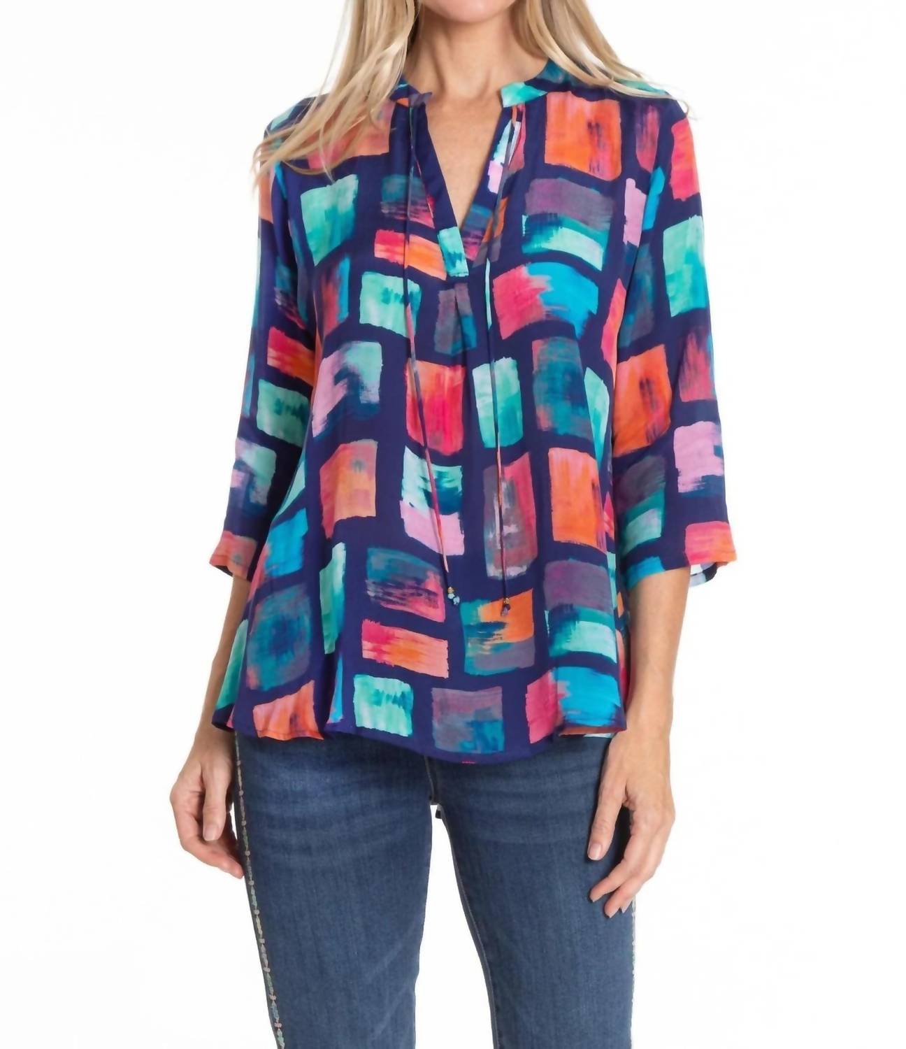 Apny - V Neck Top With Tassel