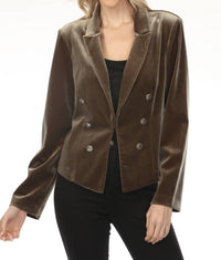 Joseph Ribkoff Double-breasted Velvet Blazer Jacket in khaki - women's jacket