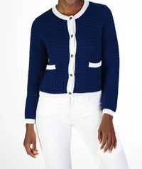Duffield Lane Lady Cardigan in navy white - women's cardigan