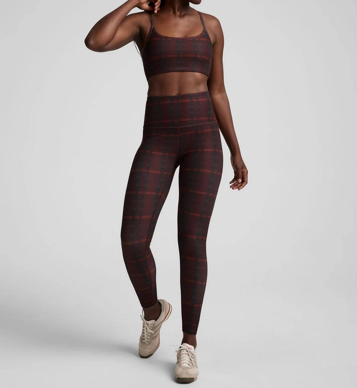 BEYOND YOGA Women's Softmark Slim Racerback Bra in dark cherry preppy plaid - women's intimate