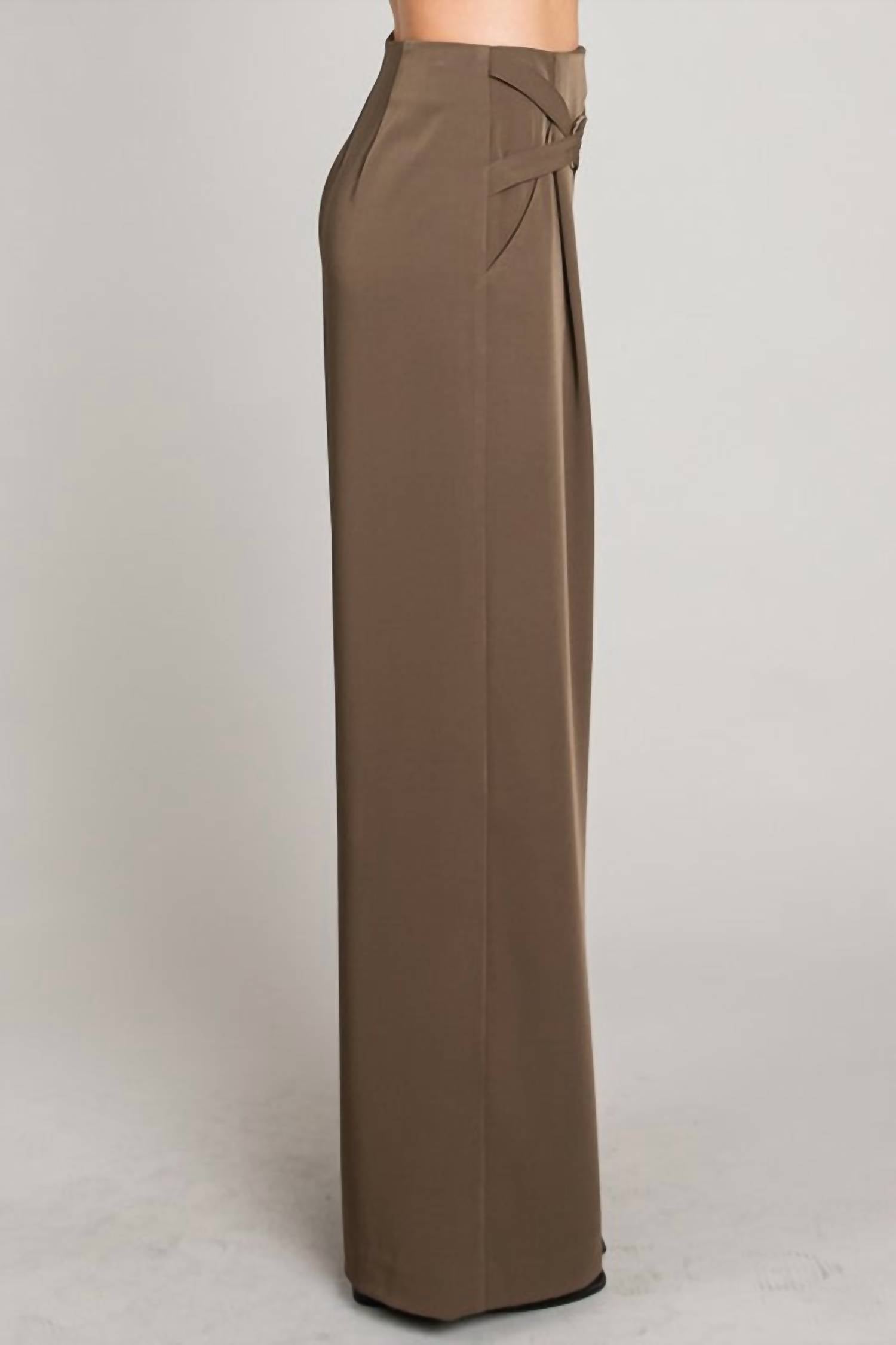 ALLIE ROSE Soft & Drapey Wide Leg Pant in olive brown - women's pants - view 4