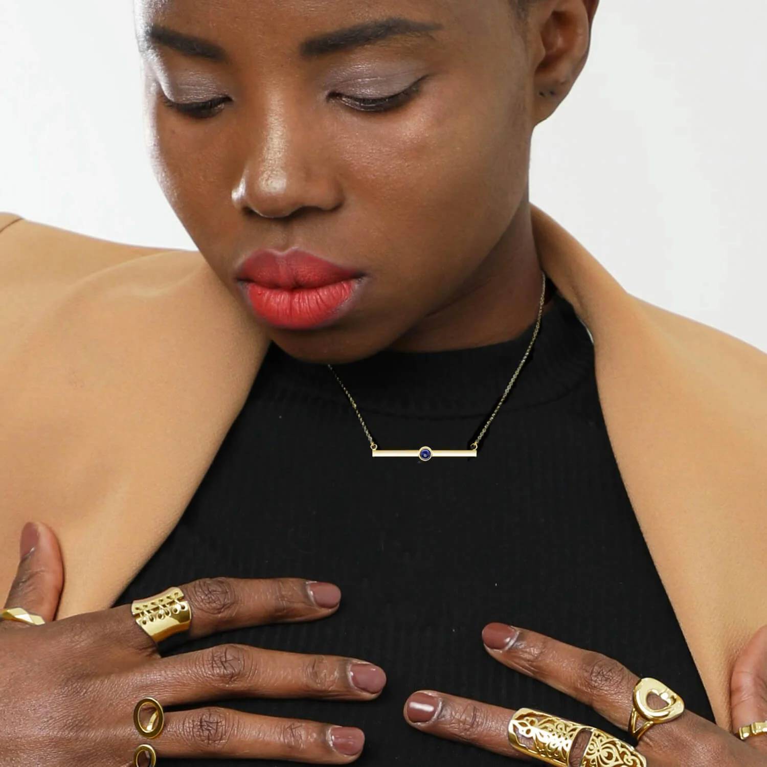 Gold & Honey - Women's Lapis Bar Necklace
