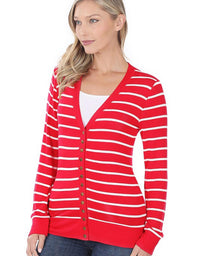 Zenana - Striped Snap Full Sleeve Cardigan