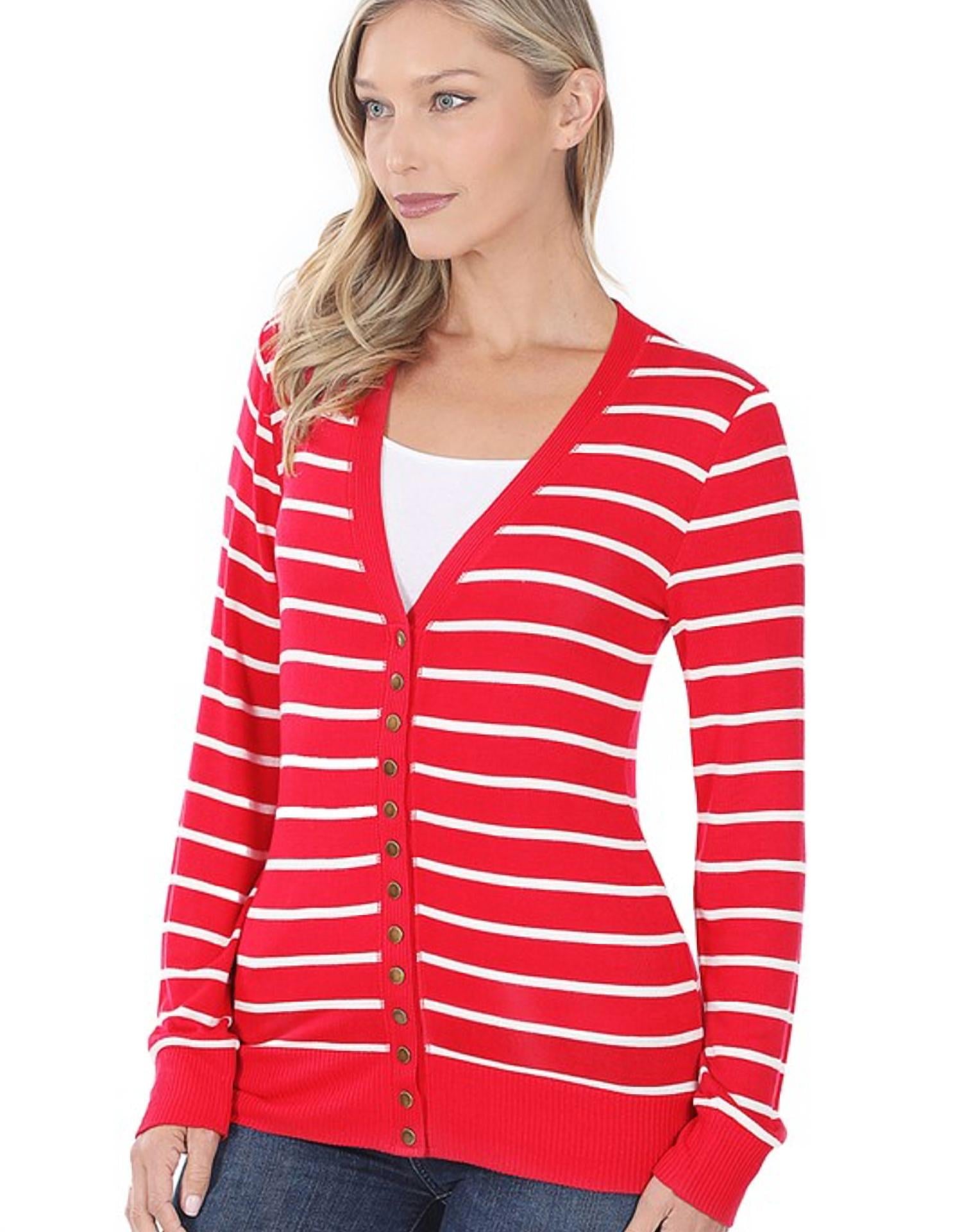 Zenana - Striped Snap Full Sleeve Cardigan