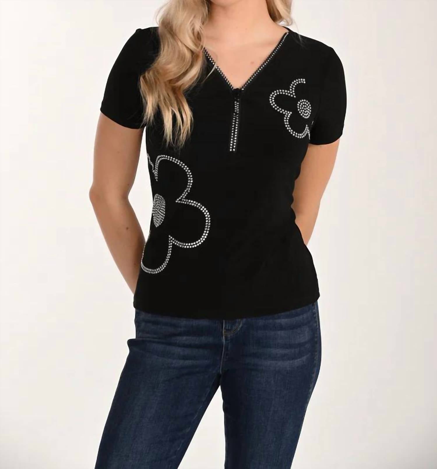 Frank Lyman - Susette Short Sleeve Sequin Floral Top