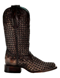 Corral Women's Glitter Woven Fashion Square Toe Boot in chocolate - women's shoe