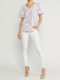 entro Watercolor Puff Sleeve Blouse in lilac - women's blouse - view 4