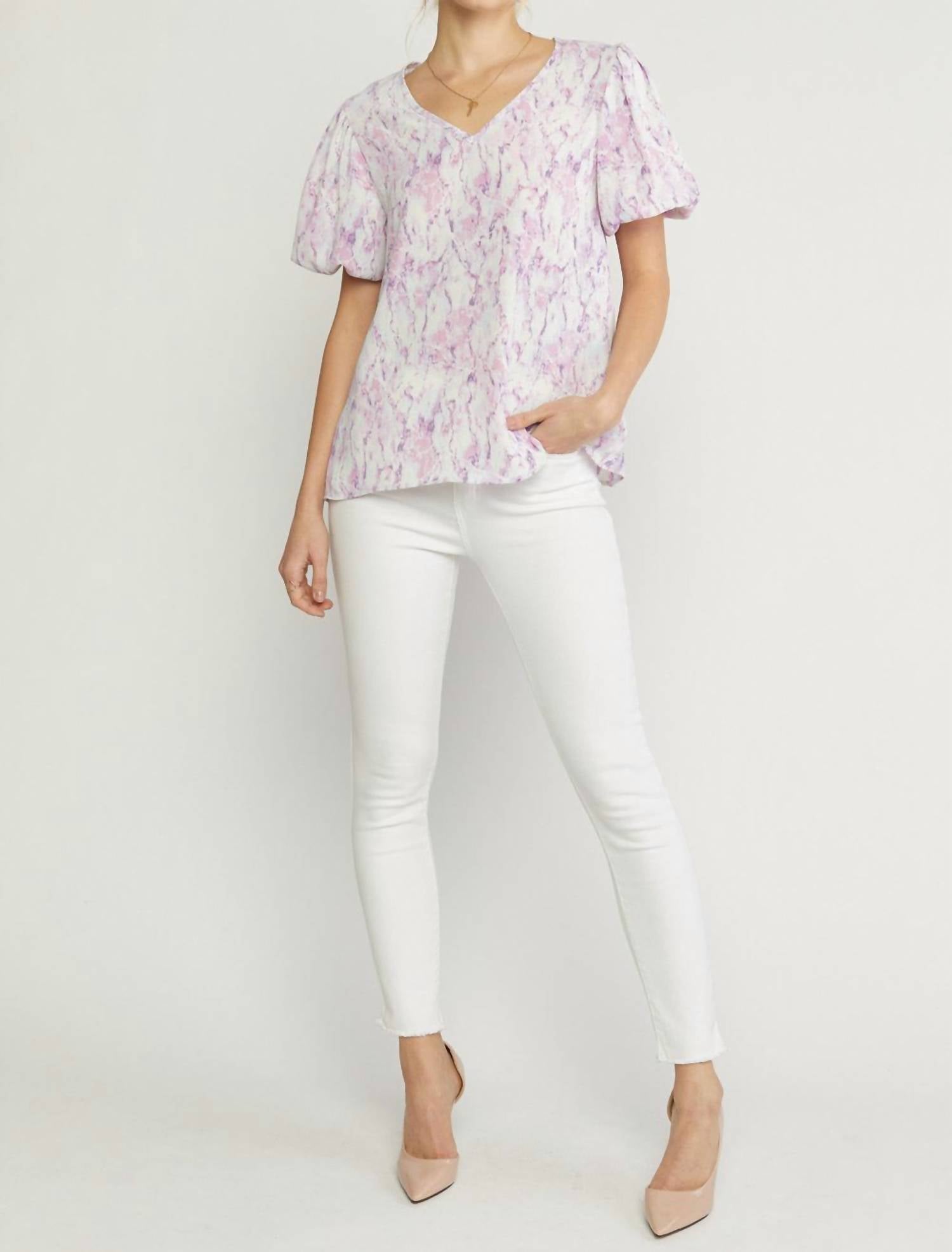 entro Watercolor Puff Sleeve Blouse in lilac - women's blouse - view 4