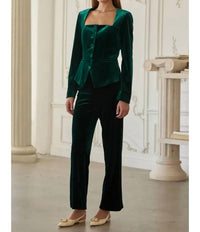 SKIES ARE BLUE Meet Me Under The Mistletoe Pant in hunter green - women's pants - detail view