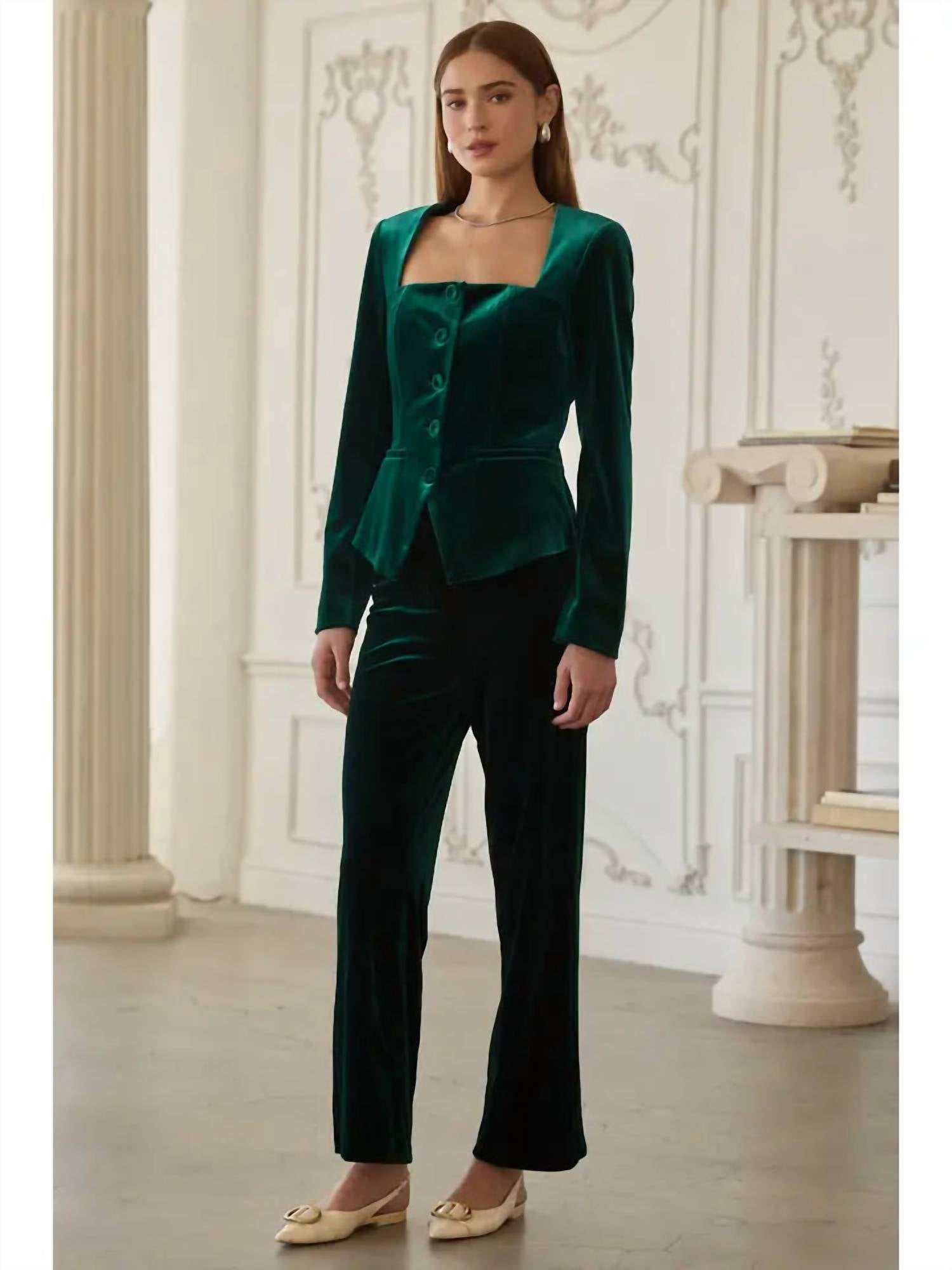 SKIES ARE BLUE Meet Me Under The Mistletoe Pant in hunter green - women's pants - alternate view