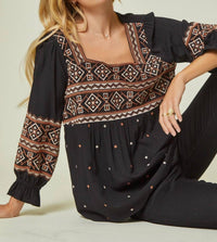 Andree By Unit - Aztec Embroidered Babydoll Top