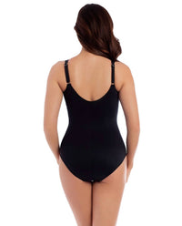 Miraclesuit Sanibel Underwire Surplice One Piece Swimsuit in black - women's swimwear - detail view