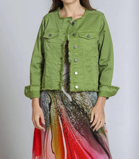Apny - Collarless Jean Jacket With Frayed Detail