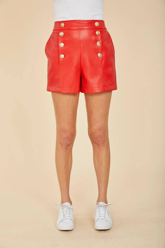 Dolce Cabo - FAUX LEATHER HIGH-WAISTED BUTTON SHORTS