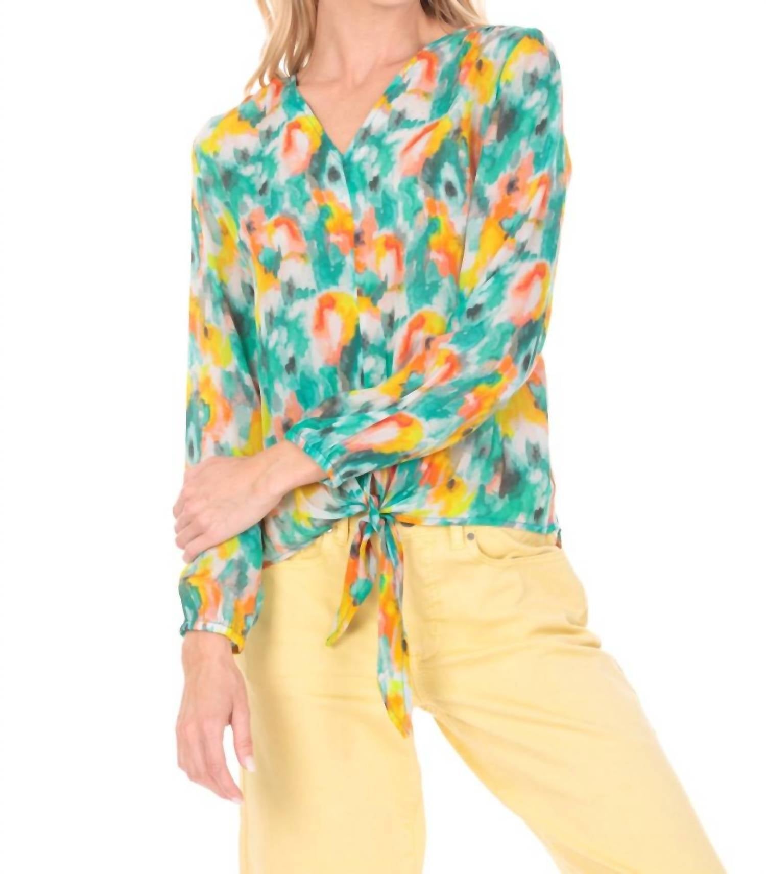 Apny - V-neck Tie Front Top