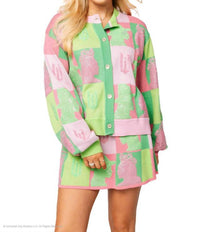 QUEEN OF SPARKLES Licensed Colorblock Glinda & Elphaba Profile Cardigan in pink green - women's cardigan