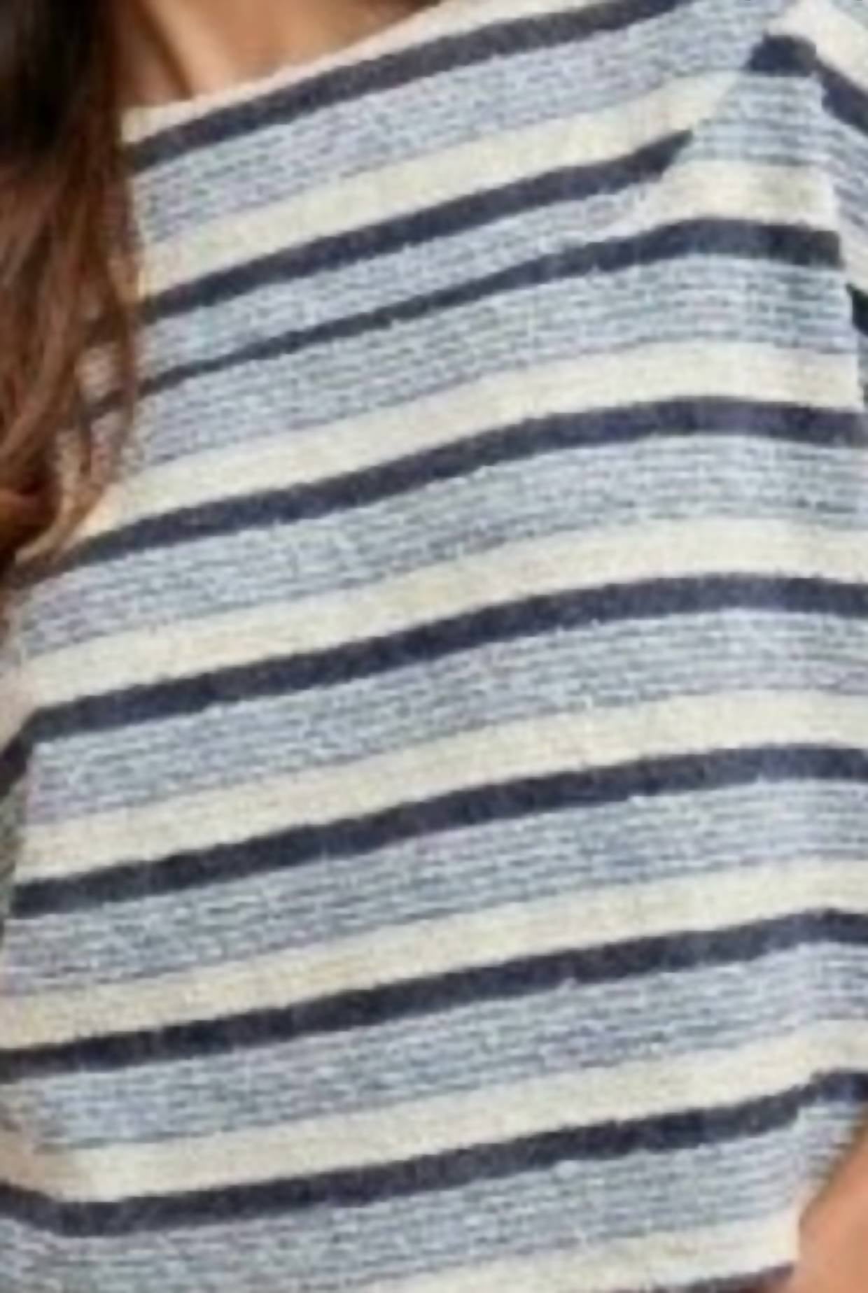 Anniewear - Tweed Texture Striped Crop Knit Top