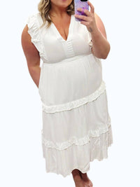 entro Ruffle Cap Sleeve Midi Dress in white - women's dress
