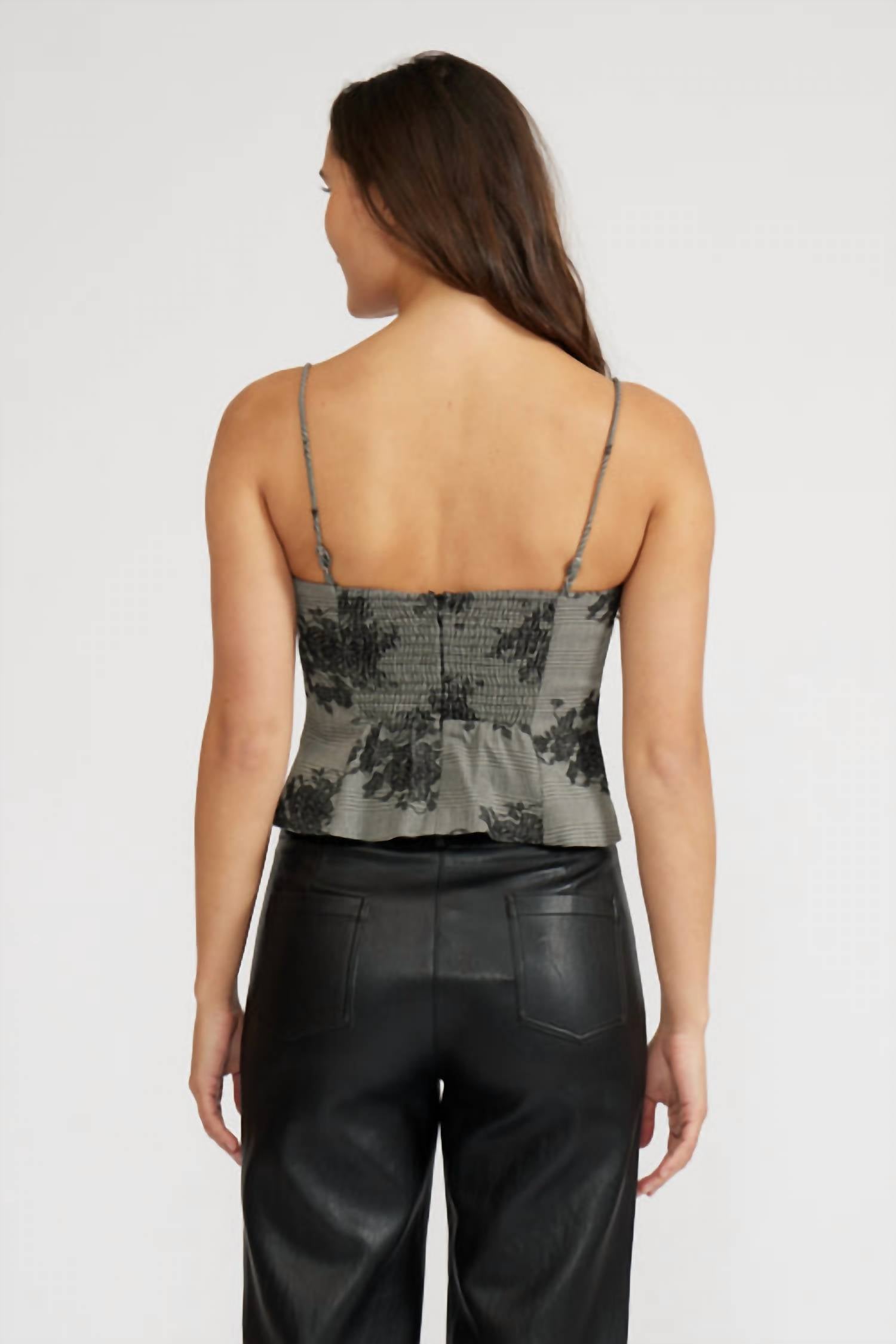 LUCY PARIS Maria Embroidered Top in grey - women's shirt - detail view