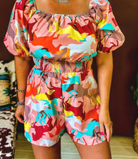 FANTASTIC FAWN Horse Print Romper in orange - women's pants - detail view