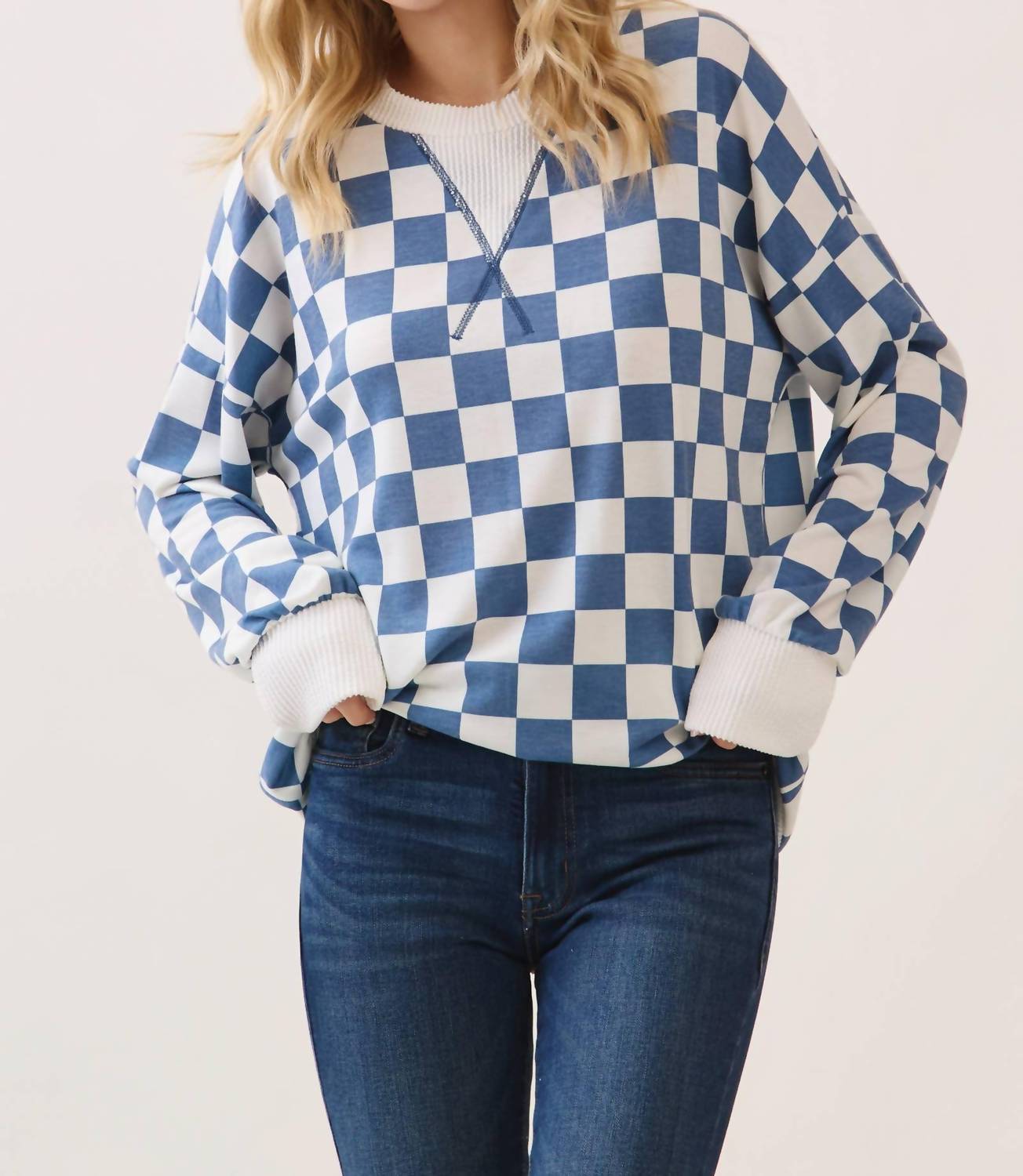 7Th Ray - Checkered Print Drop Shoulder Pullover