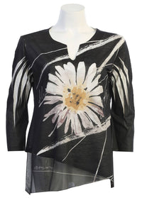 Jess & Jane - Women's Chit Chat Slit V Neck Chiffon Contrast Top