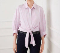 Karen Kane - Stripe Blouson Sleeve Embellished Tie-Front Top