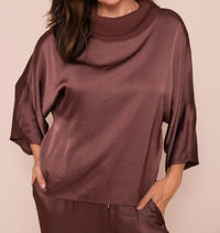 Galina Silky Batwing Top With Rib Cowl Neck Top