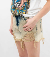 VERVET BY FLYING MONKEY Sienna Super High-rise Distressed Shorts in khaki washed - women's shorts - detail view