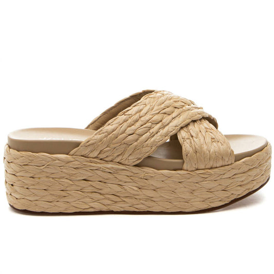 J/Slides - QUIVER NATURAL RAFFIA WEDGE