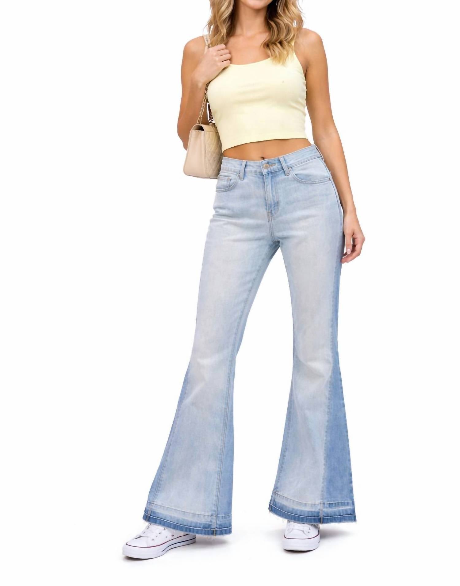 COCO + CARMEN OMG ZOEYZIP WIDE LEG 2 TONE WASH JEANS in blue - women's pants