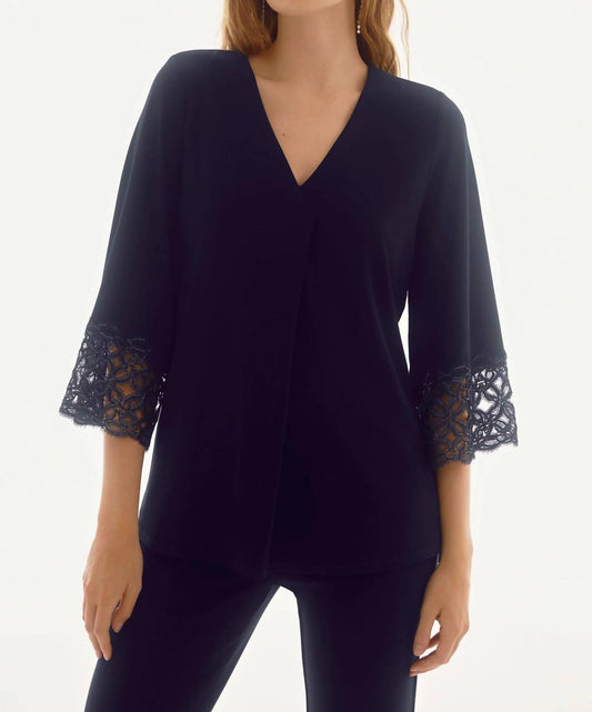 Joseph Ribkoff - Sequined Lace Detail Pleated Top