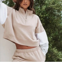 Feat - Plush Half Zip Tri Color Block Sweatshirt