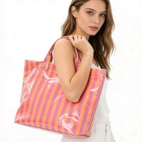 Josslyn By Wall To Wall - Women's Striped Vinyl Tote Bag