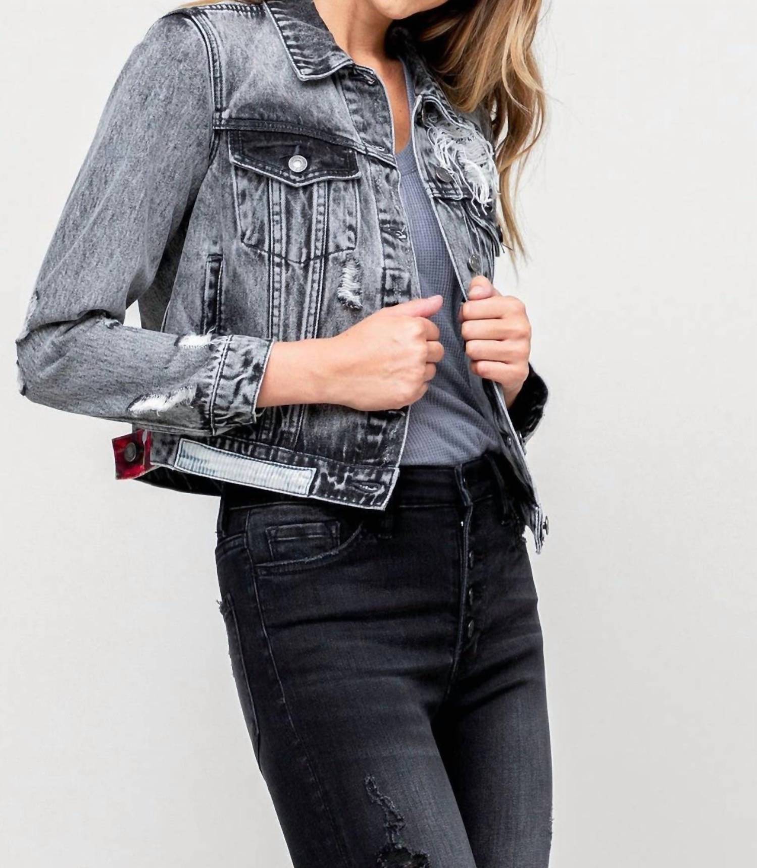 Vervet By Flying Monkey - Kimber Distressed Patched Denim Jacket