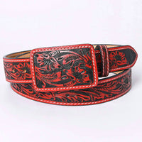 American Darling Women's Tooled Leather Western Belt in red - women's accessory