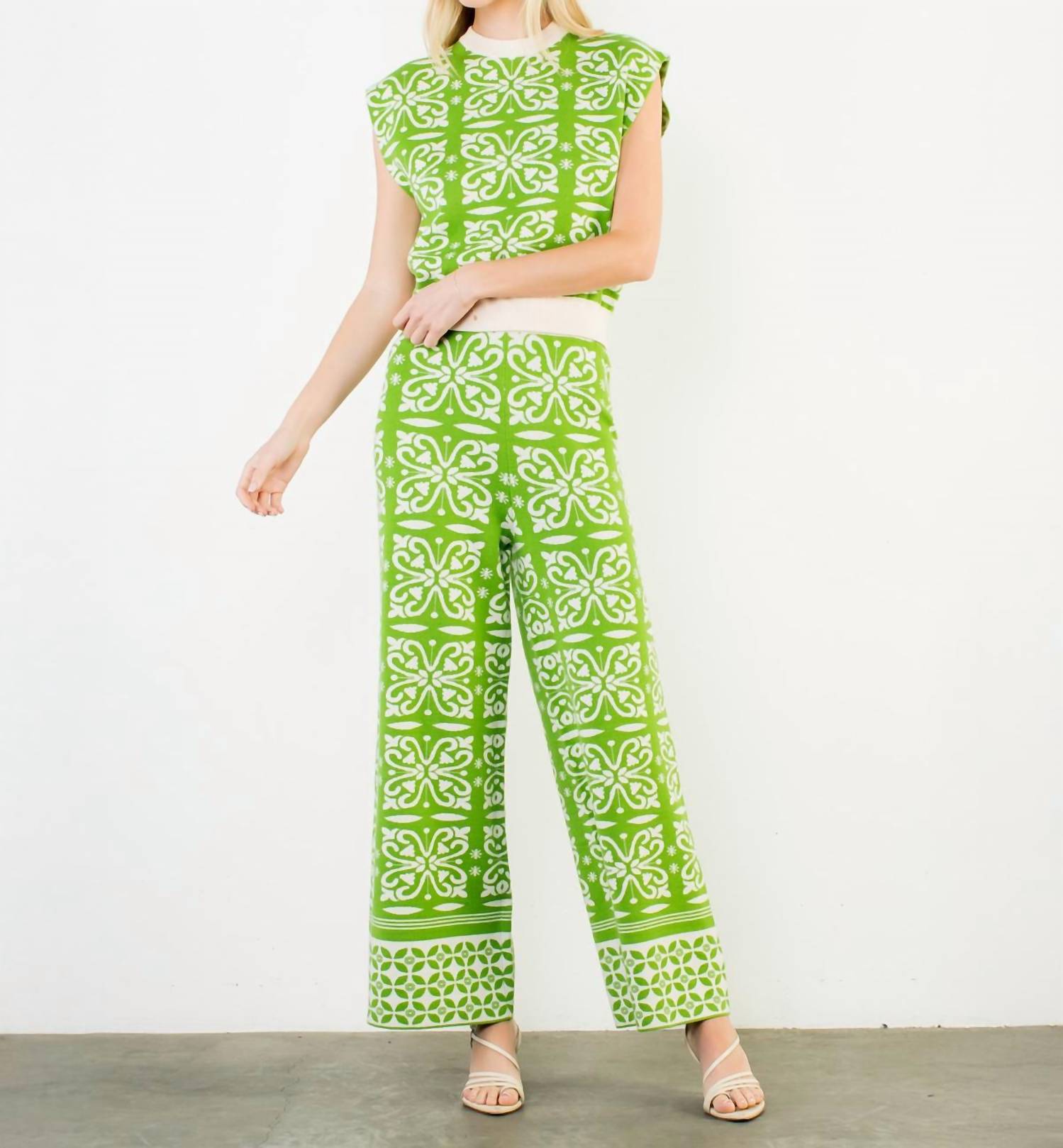 THML Floral Pattern Knit Pants in green - women's pants