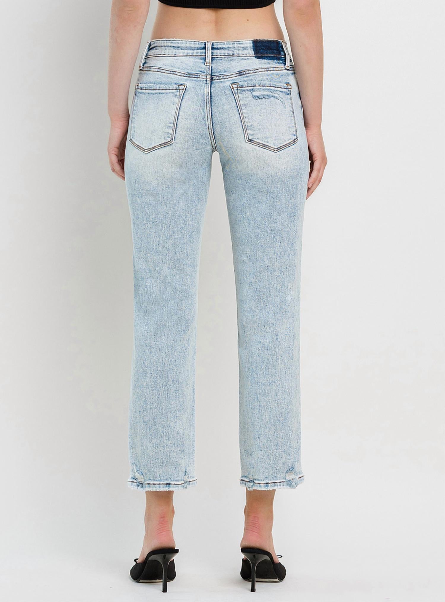 VERVET BY FLYING MONKEY Mid Rise Regular Straight Like A Boss Jeans in light blue - women's jeans - detail view