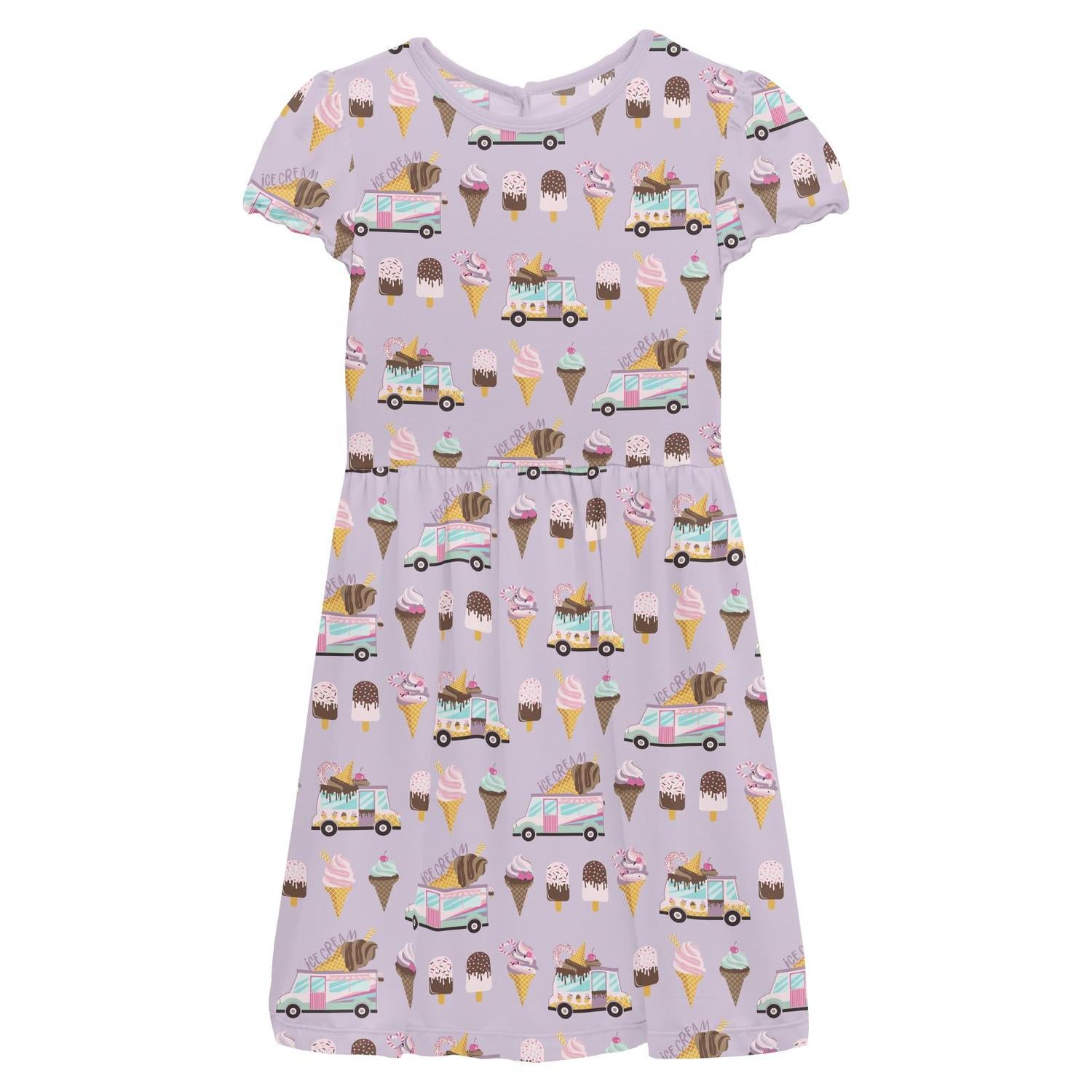Kickee - Girl's Ice Cream Truck Flutter Sleeve Dress With Pockets