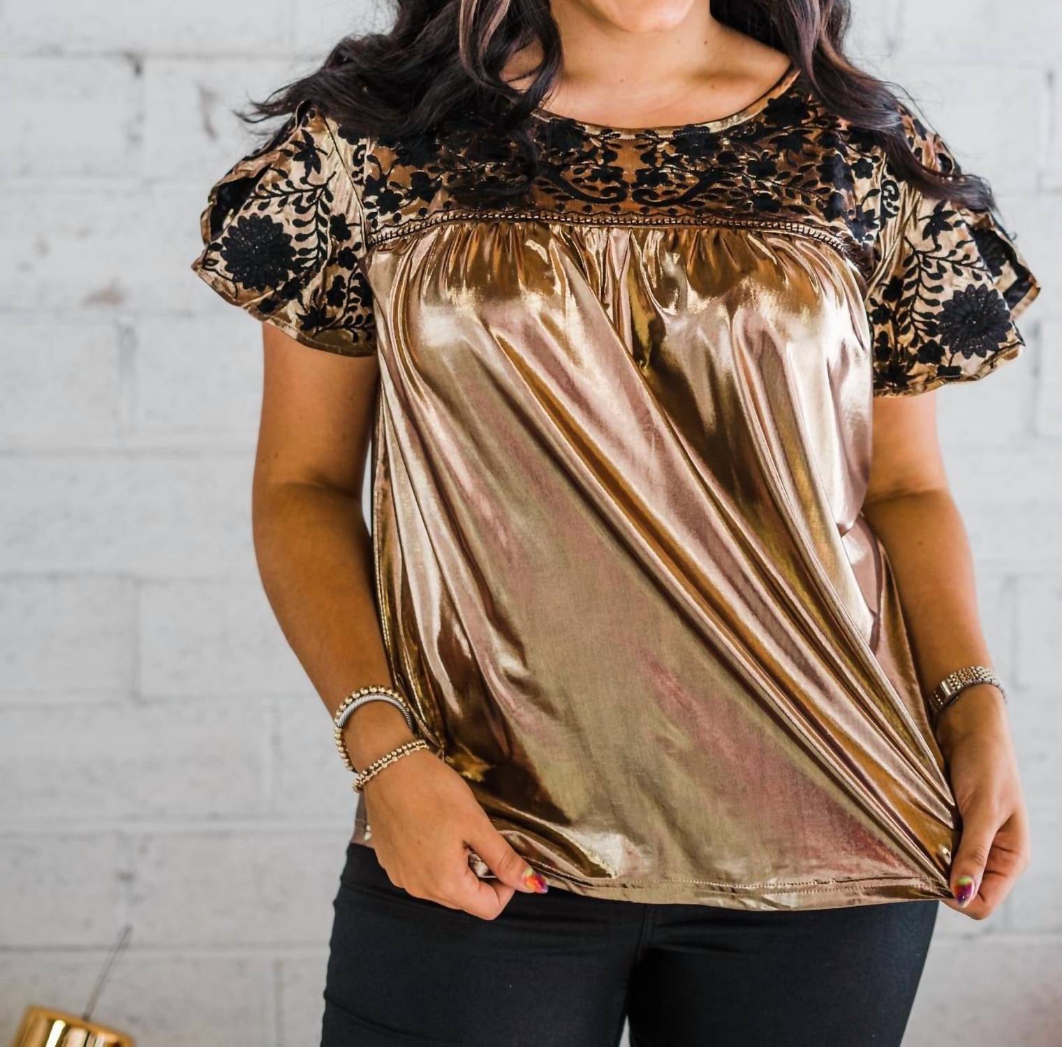 Layerz Clothing - Embroidered Metallic Top