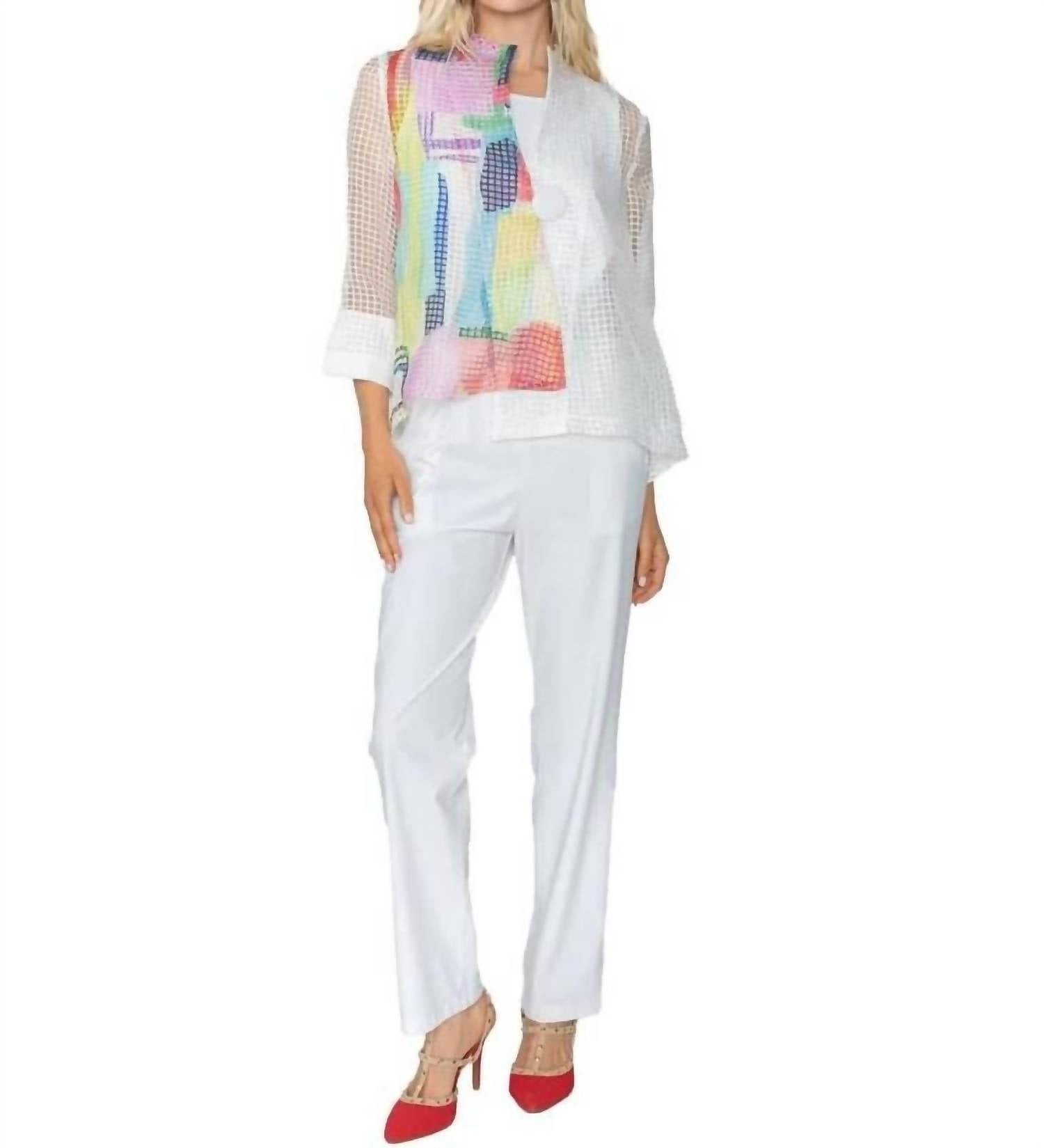 Ic Collection - Print Mix One-button Jacket With Asymmetric Hemline