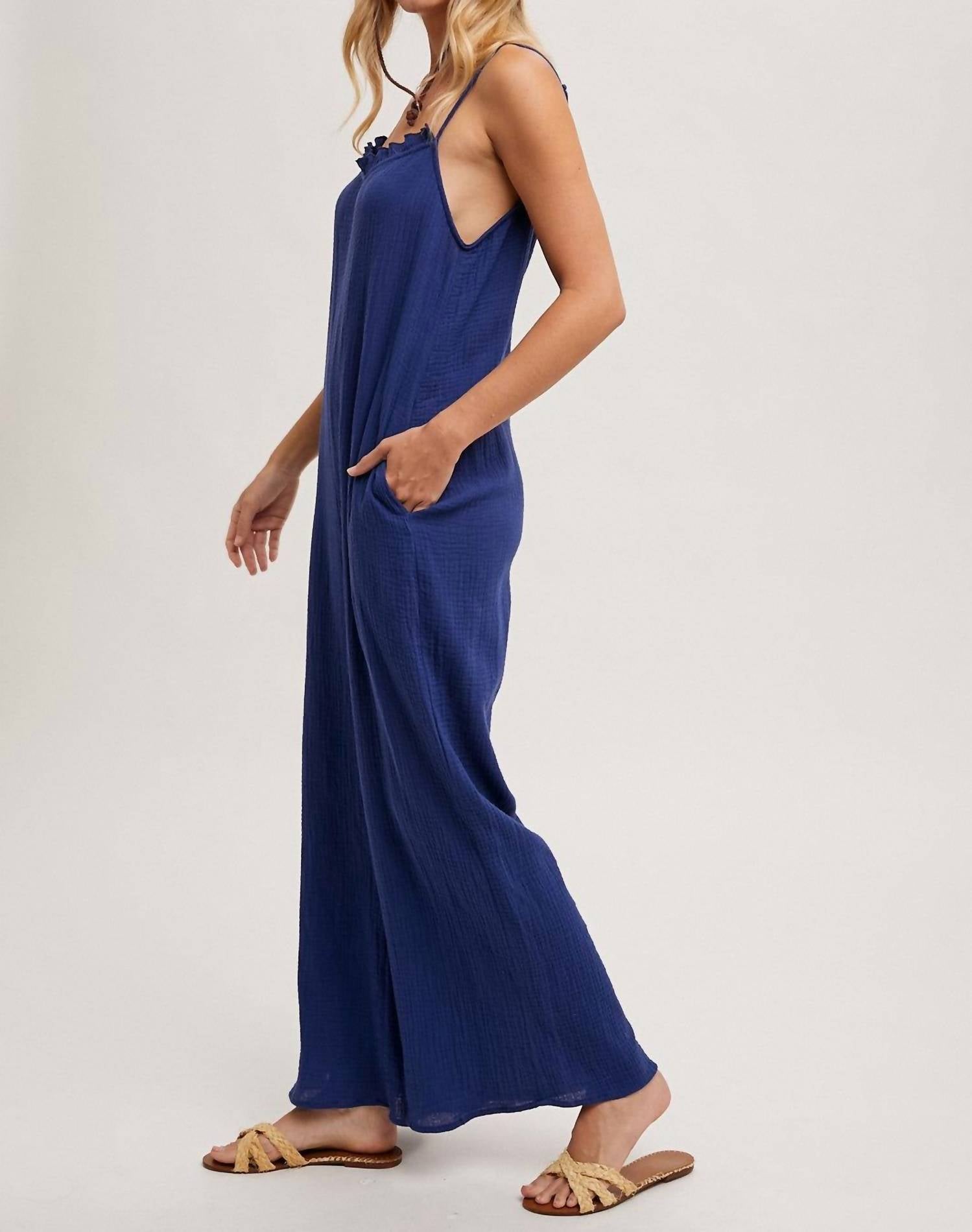 Bluivy - Sleeveless Scoop Back Ruffled Neckline Jumpsuit