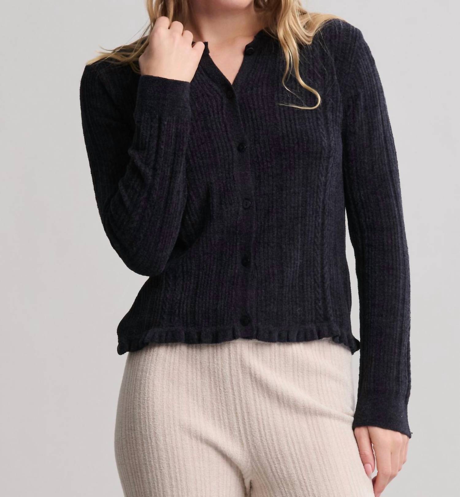 Barefoot Dreams - Cable Knit Cardigan With Ruffle