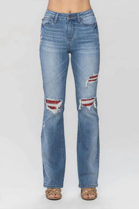 Judy Blue - Women's Mr Plaid Patch Detail Bootcut Jeans