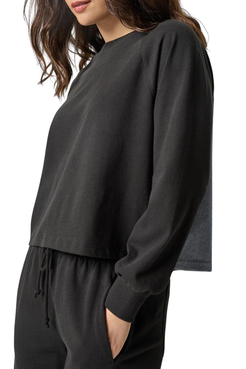 Lilla P Chambray Pleat Back Pullover in black - women's long sleeve top - view 4