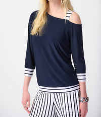 Joseph Ribkoff - Striped Detail Asymmetric Top