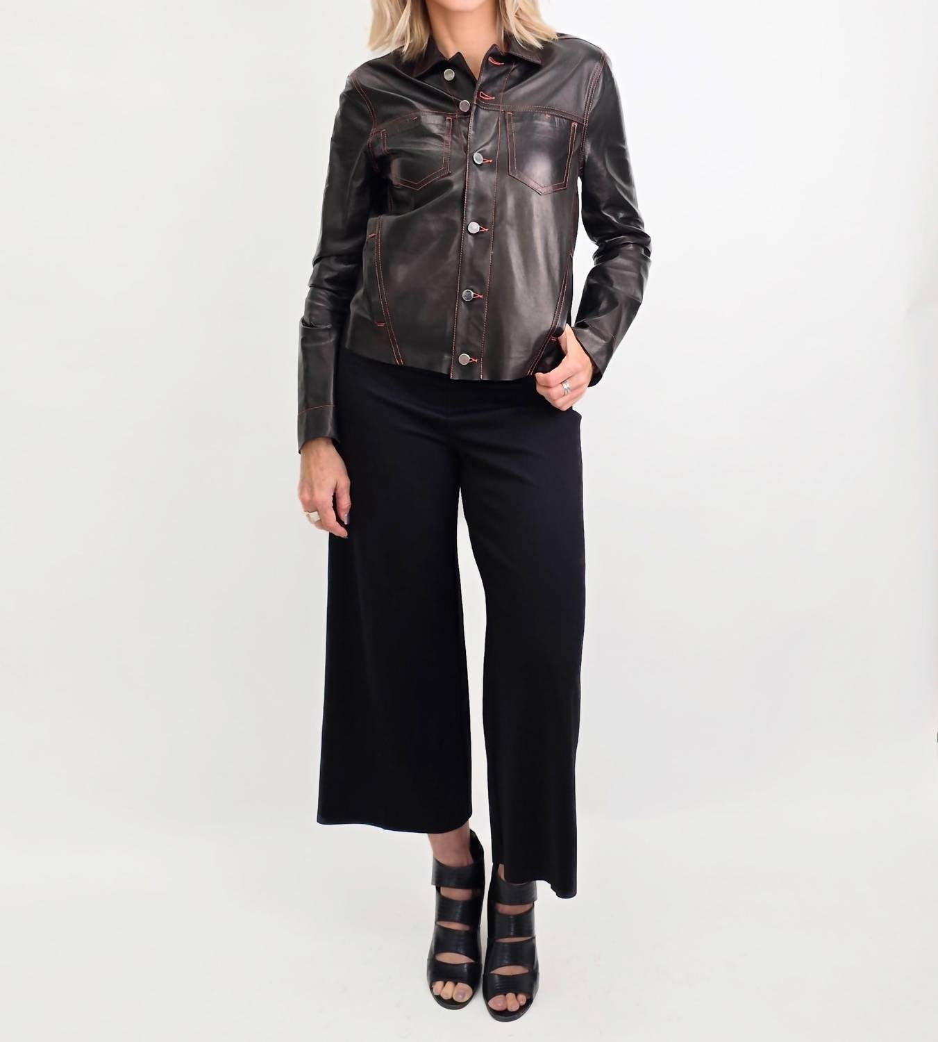 Blu Ice - Crop Stiched Leather Jacket