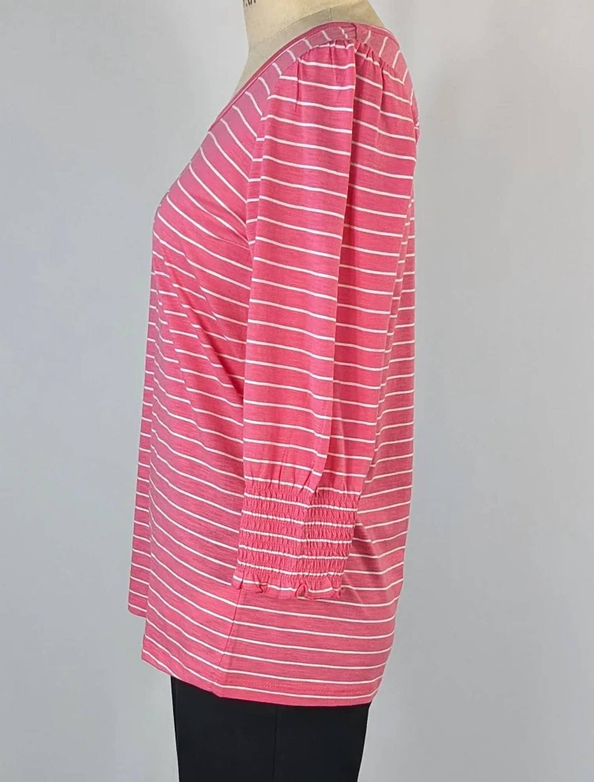 Fdj - Women's Striped V-neck Top With Smocked Cuffs